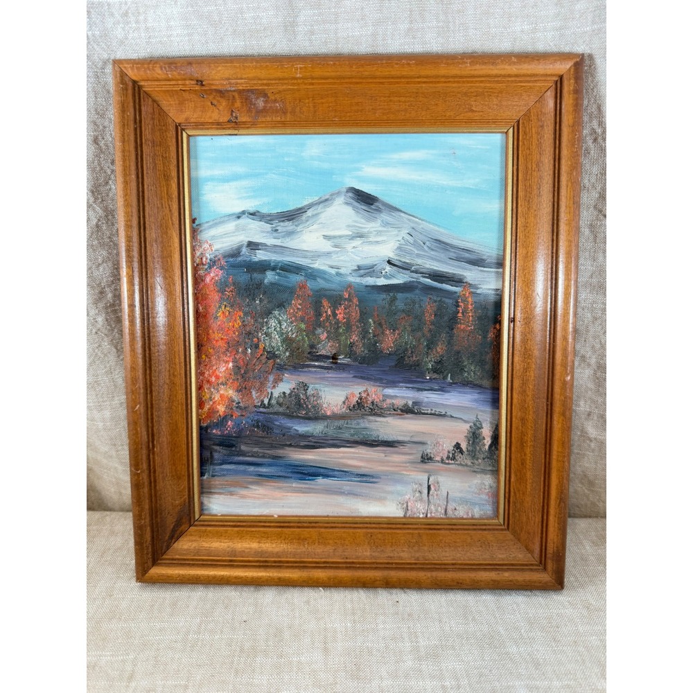 Vintage Mountain Landscape Oil Painting Framed Original Snowy Peak Nature Art